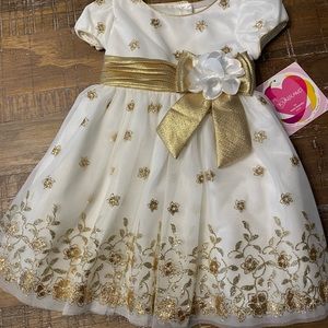 Youngland Cream & Gold Dress (size 2t)